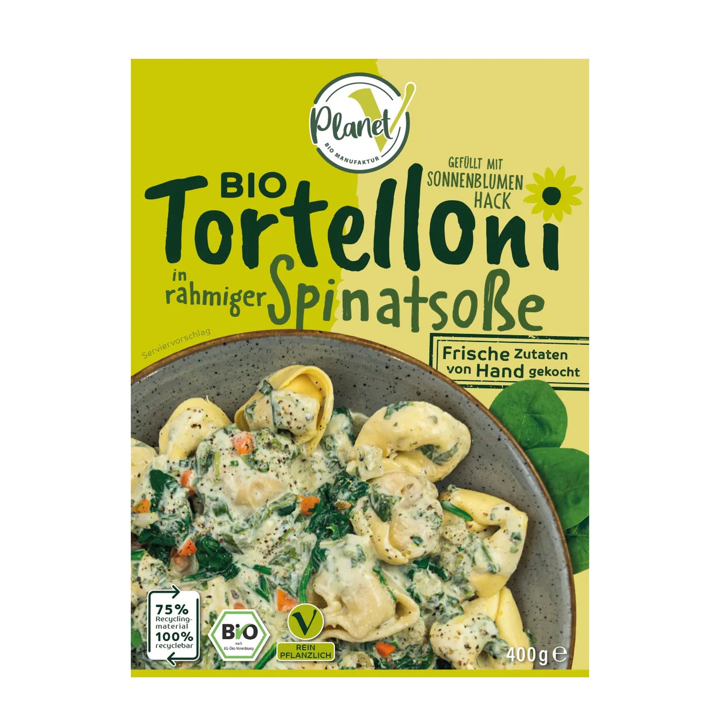 PlanetV Tortelloni mit Spinatsauce (Bio) 400g