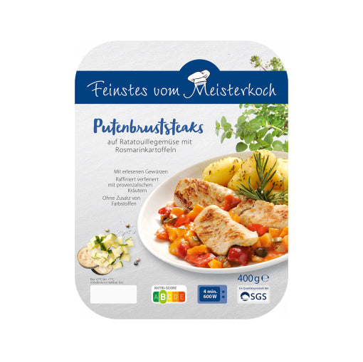 Trend Meal Putenbruststeaks auf Ratatouillegemüse mit Rosmarin Kartoffel 400g