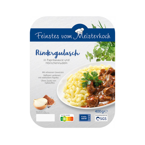 Trend Meal Rindergulasch in Paprikasauce mit Hörnchennudeln 400g